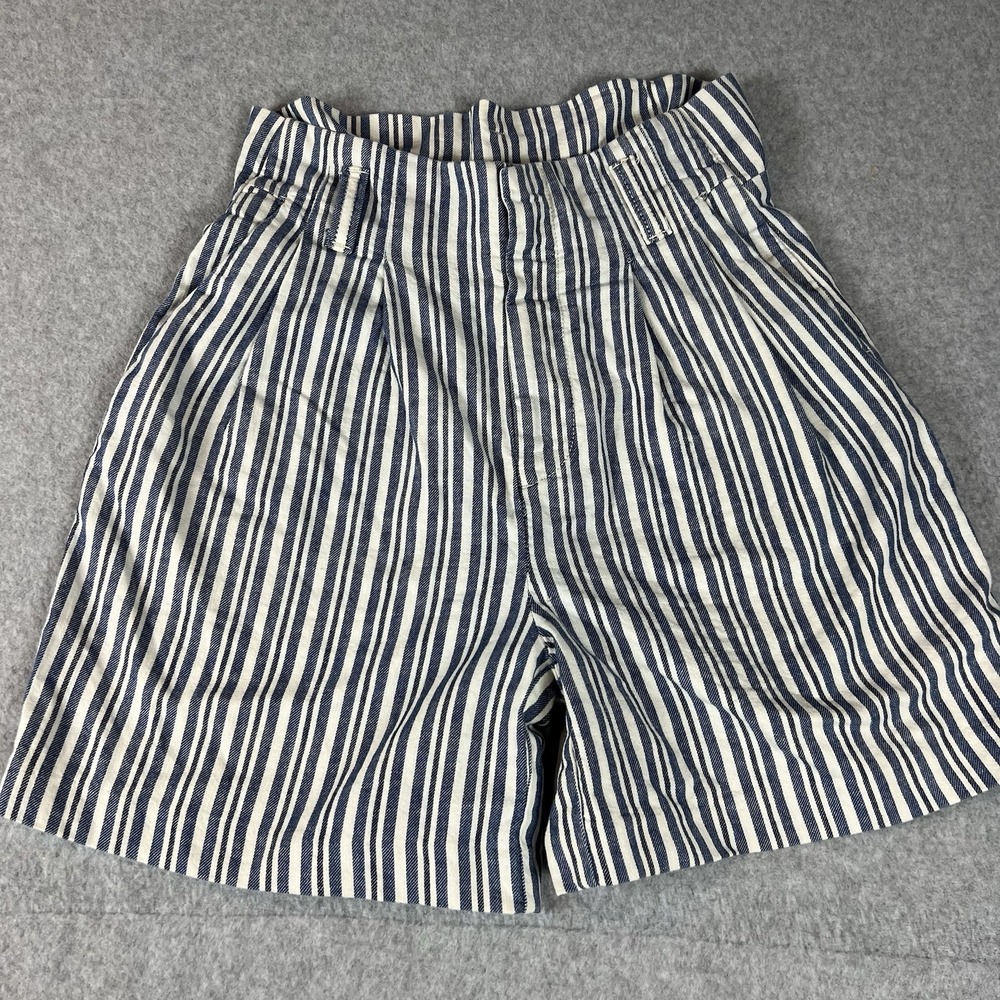 FREE PEOPLE Paper Bag Shorts SIZE 2 Blue Stripe High Waisted Baggy Stretch